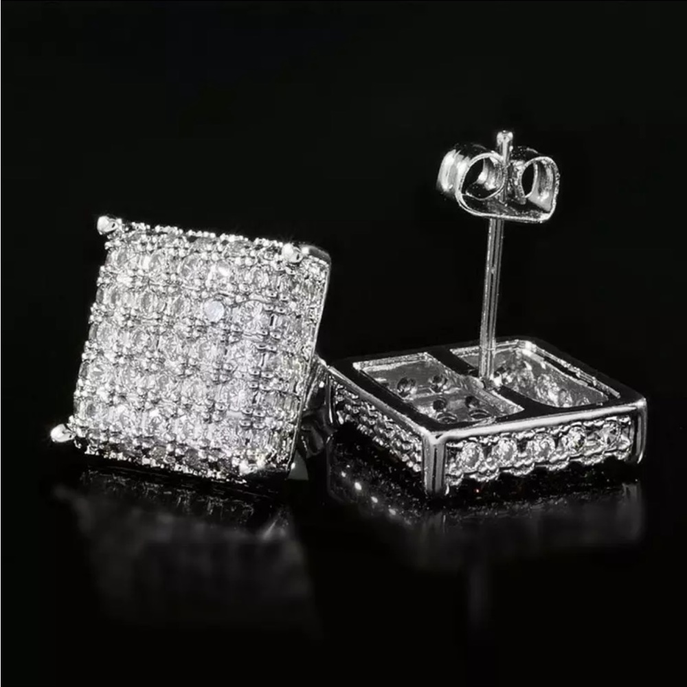 Sterling Silver Square CZ Stud Earrings